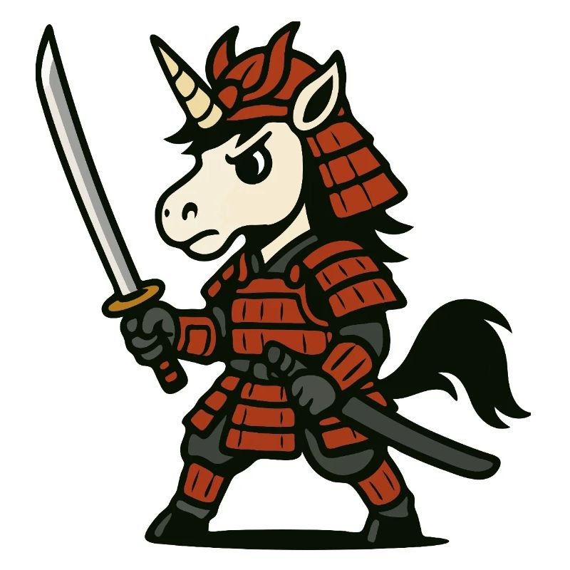 Samurai Unicorn Warrior with Red Armor and Blade