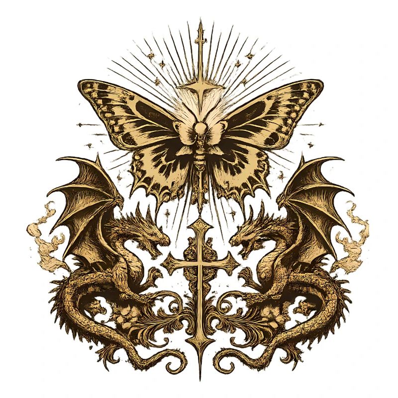 Okkulter Schmetterling mit Drachen – Gothic Dark