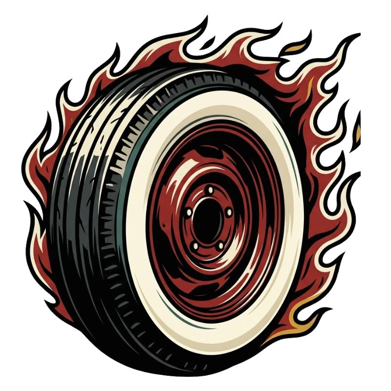 Rockabilly Hot Rod wheel on fire