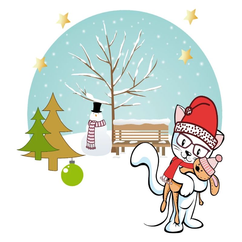 Katze mit Teddy im Winter