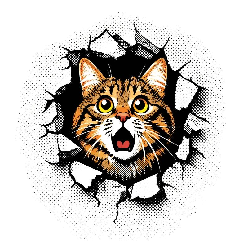 Katze Kopf Mauer Loch Risse Durchbruch