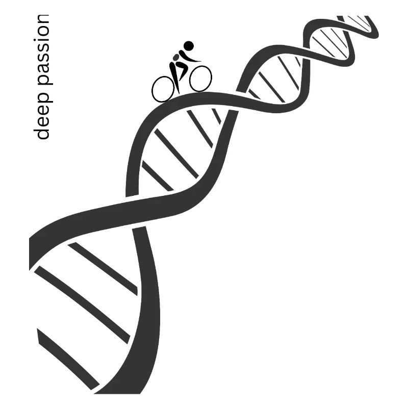 Passionate racing cyclist on DNA double helix