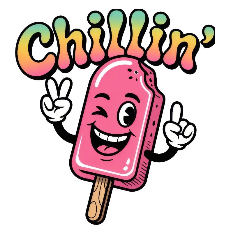 Retro Chillin Pink Popsicle Cartoon