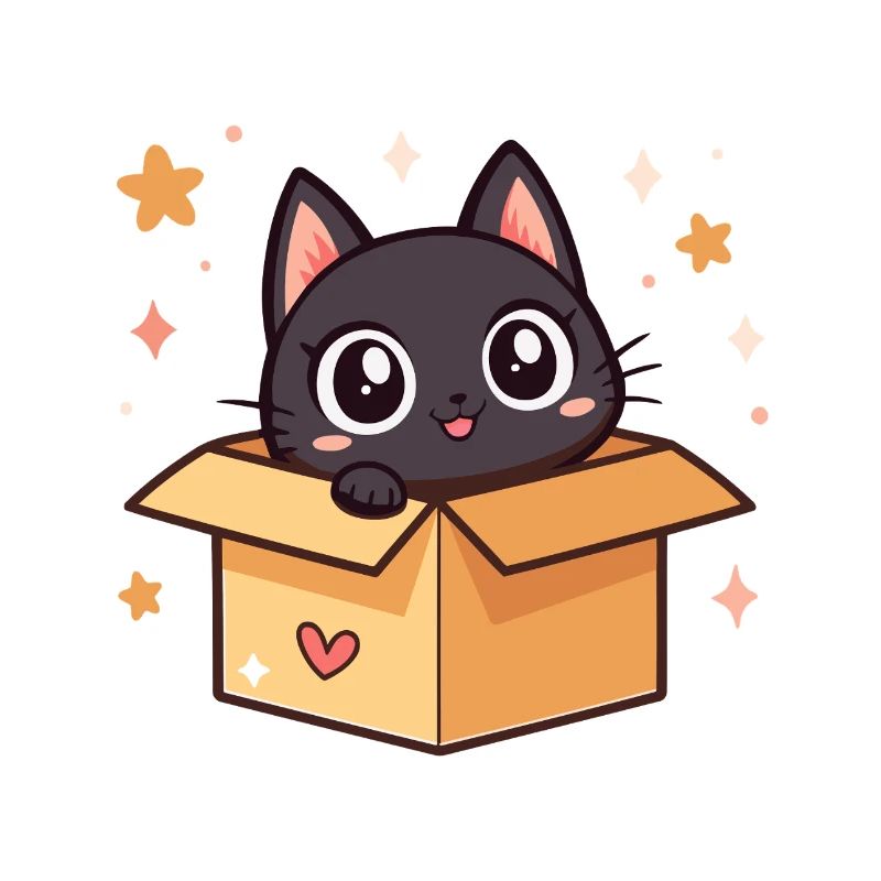 Chat noir mignon dans une boîte