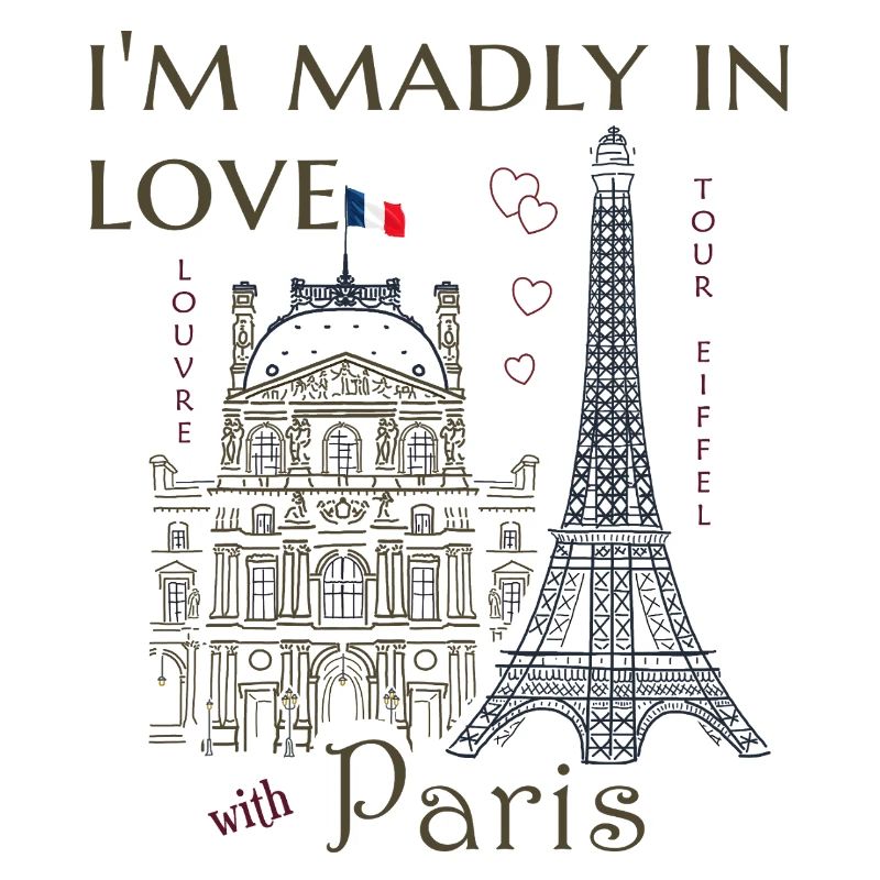 Paris, Louvre und Eiffelturm handgezeichnet Liebe