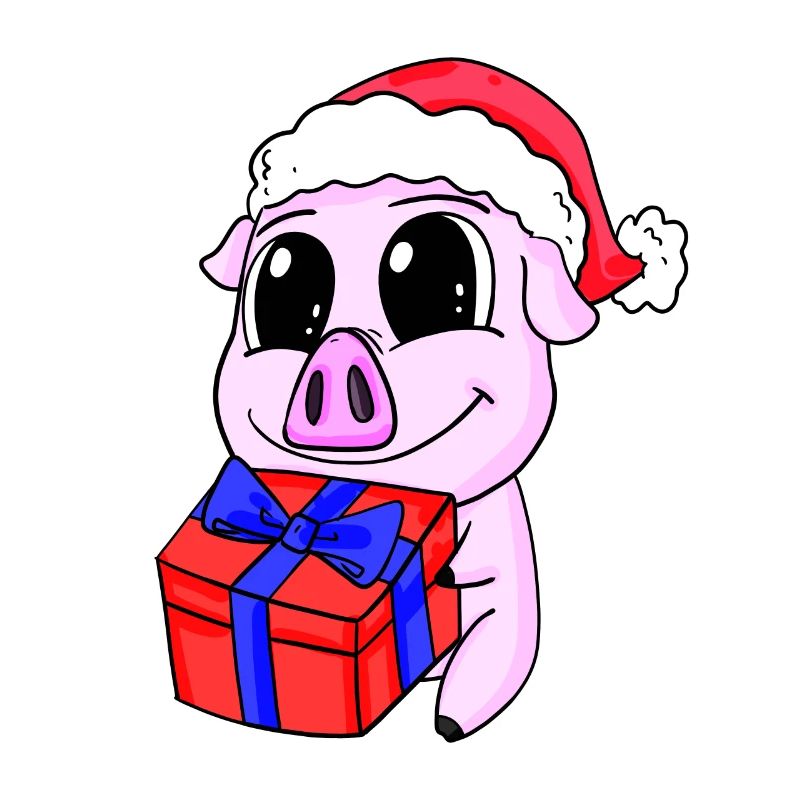 Cochon mignon avec cadeau - Noël