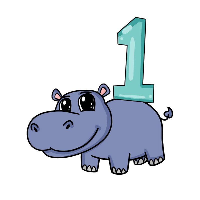1 Jahr alt - Einschulung - Nilpferd Motiv