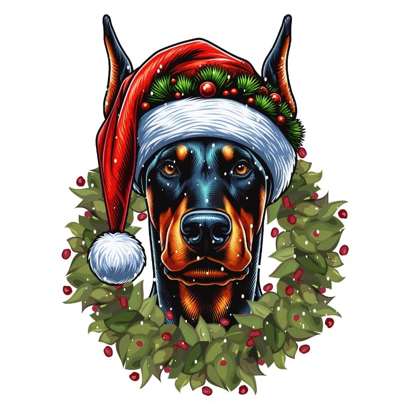 Festive Doberman: Elegant with Santa's hat