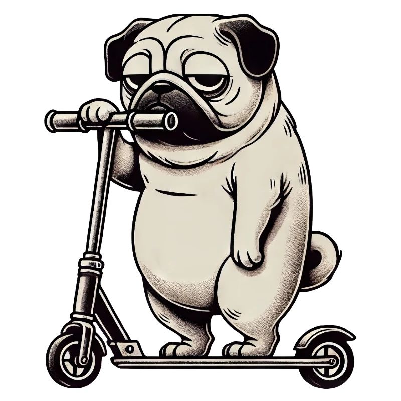 Lustiger Mops Roller Scooter Kickroller Grumpy
