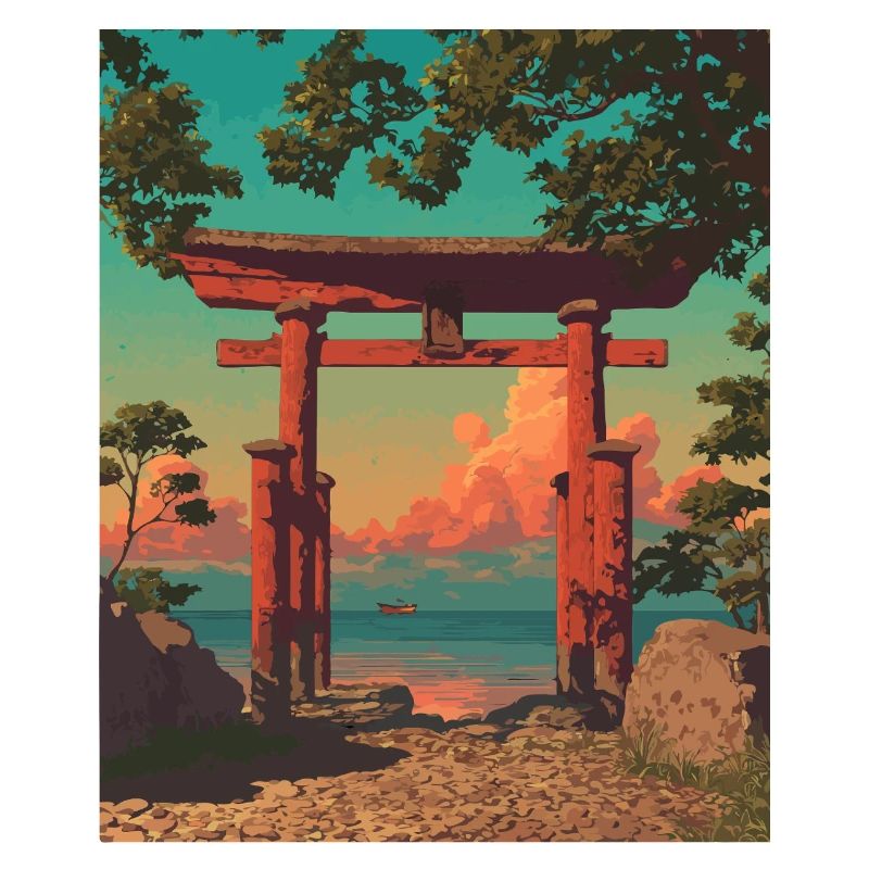 Sunset Torii Gate by the Shore