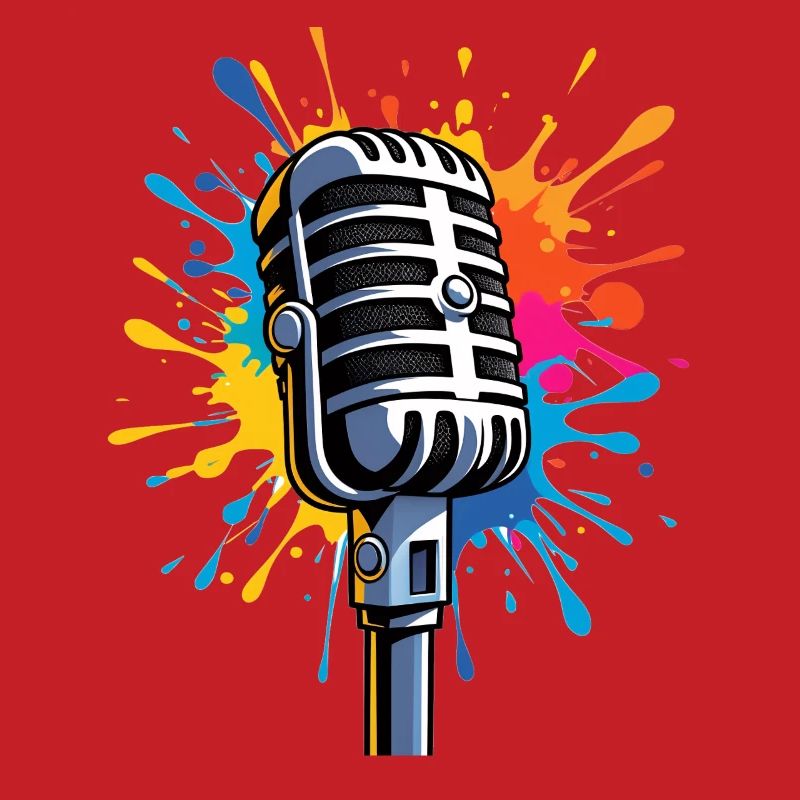 Impression artistique de microphone avec explosion de couleurs