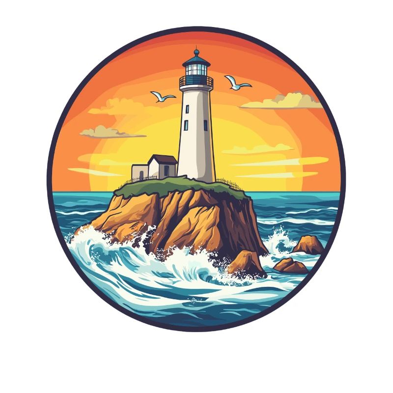 Lighthouse on the seashore at sunset
