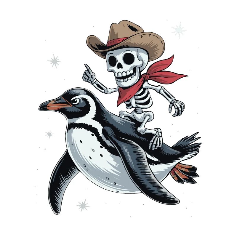 Pingouin câlin avec cavalier de crâne