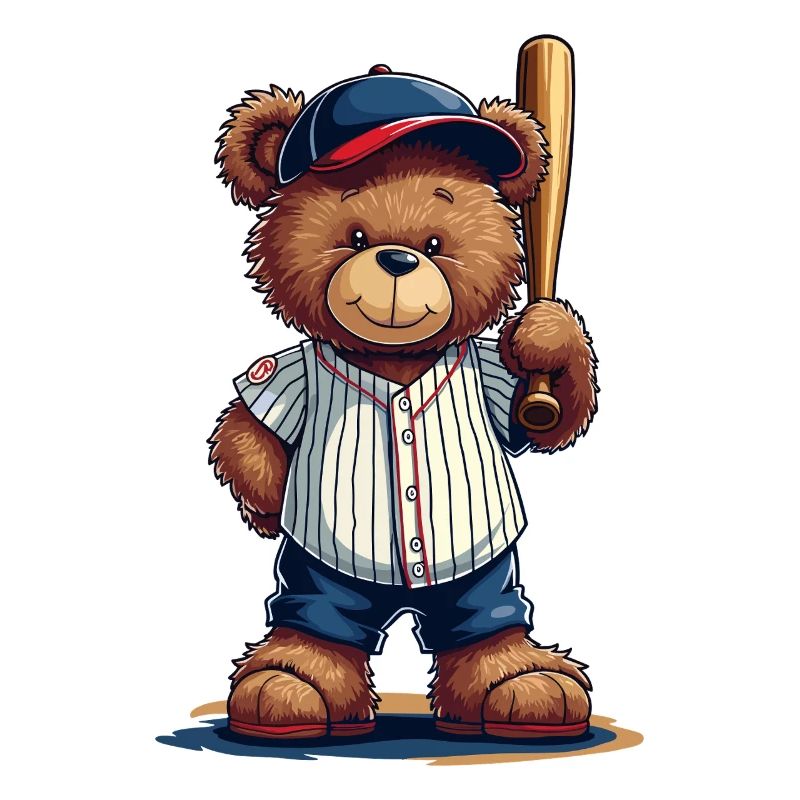 Teddy bear baseball hero on bat
