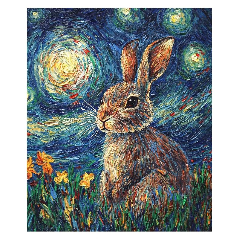 Bunny Rabbit Bunny Van Gogh Style Starry Night