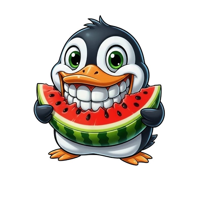 Pingouin joyeux avec pastèque fruit d’été