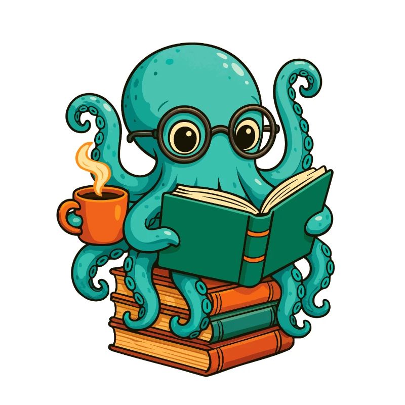 Livre de lecture de pieuvre, Drôle de nerd de l’océan, rat de bibliothèque