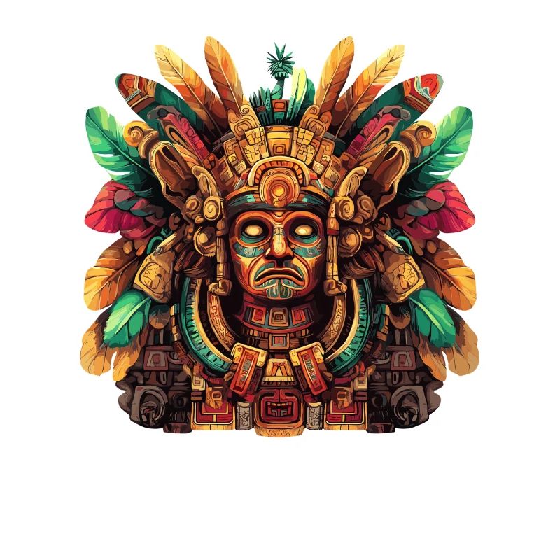 Aztec Totem Masks with Feathers