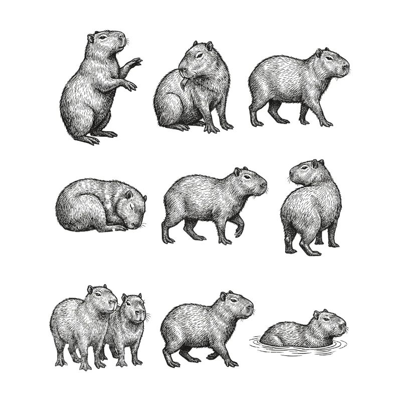 Capybara -Silhouetten im Walddesign