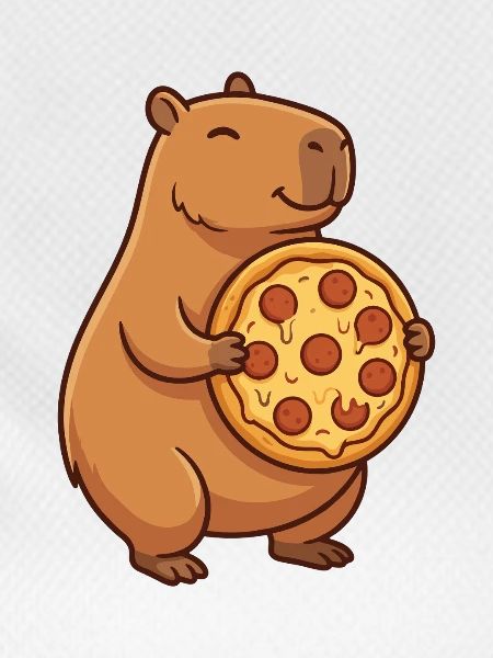Capybara with pizza