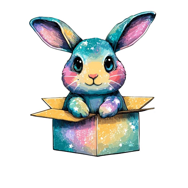 Colorful bunny in a box
