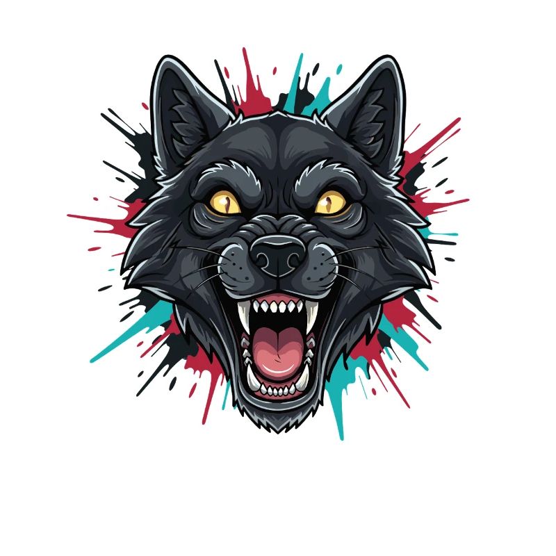 Neon Wolfhead Paint Splash