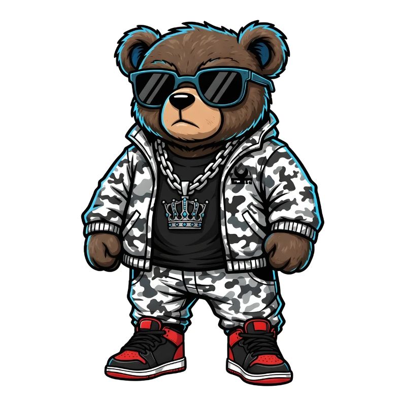 Cool Bear in Camouflage Pullover Hoodie