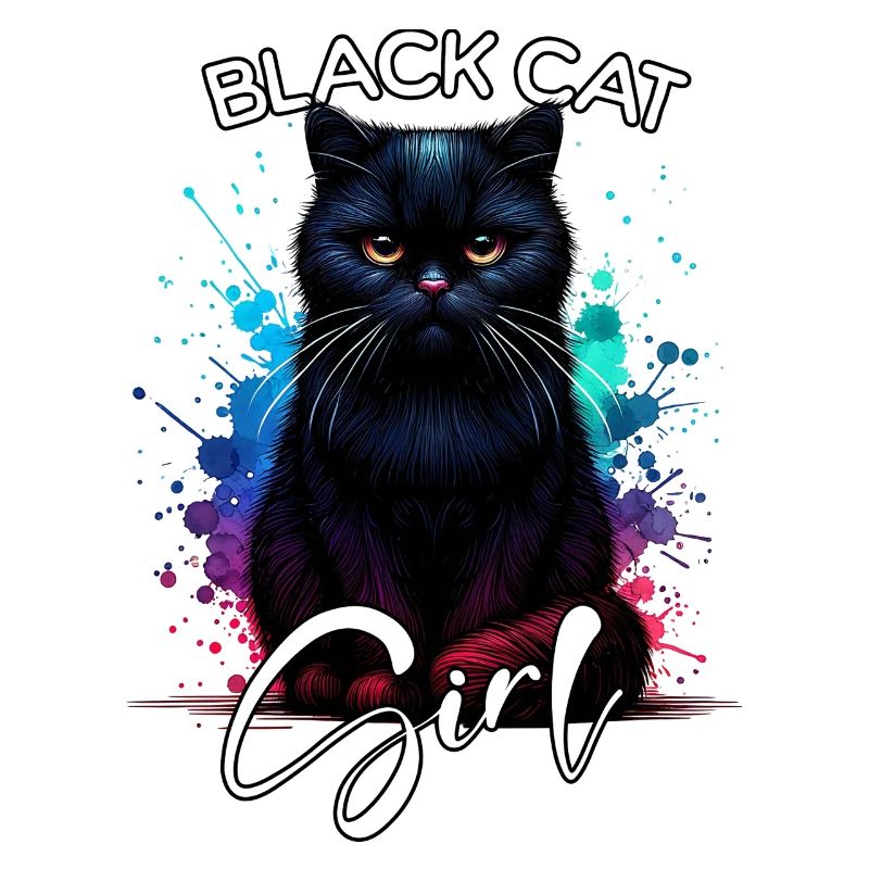 Grumpy Black Cat Mädchen Schwarze Katze