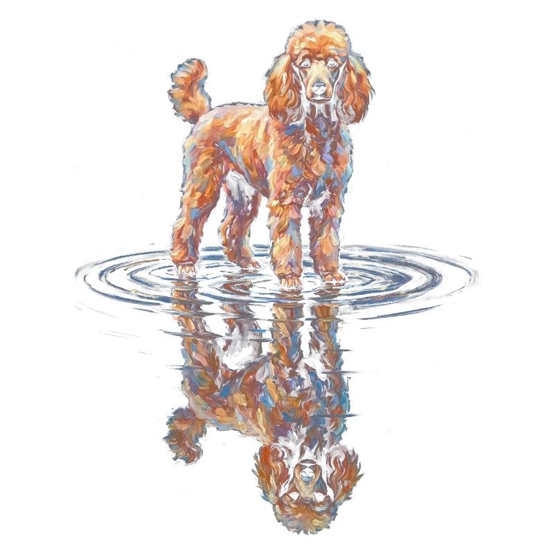Poodle with water reflection