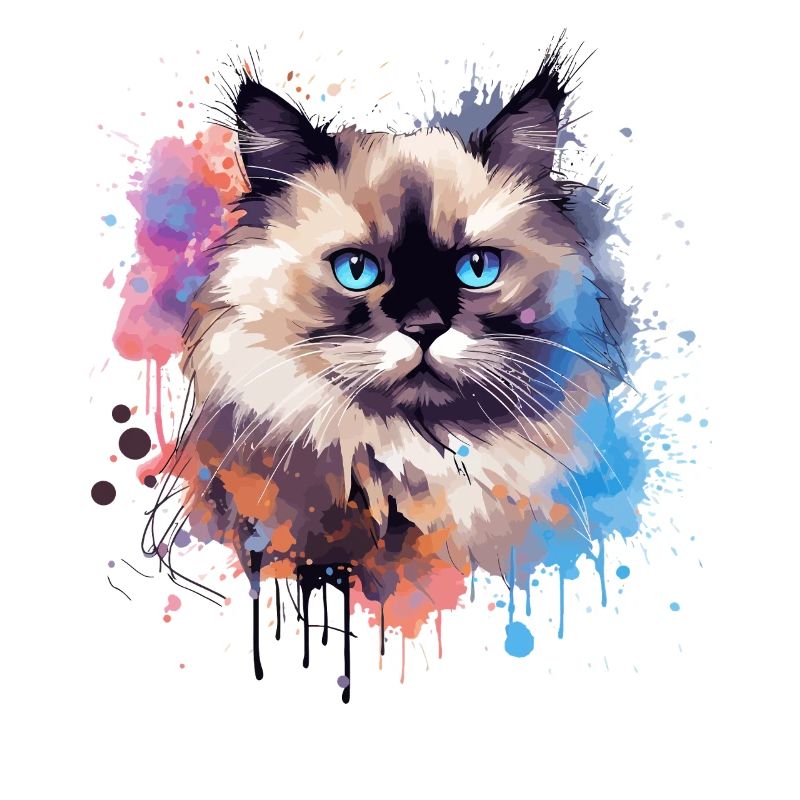 Splash Art Birman Chat Visage Coloré