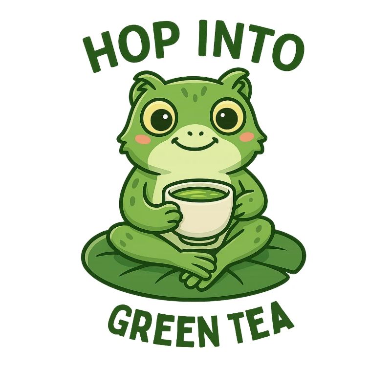 Green Frog Drinking Tea Animals Design
