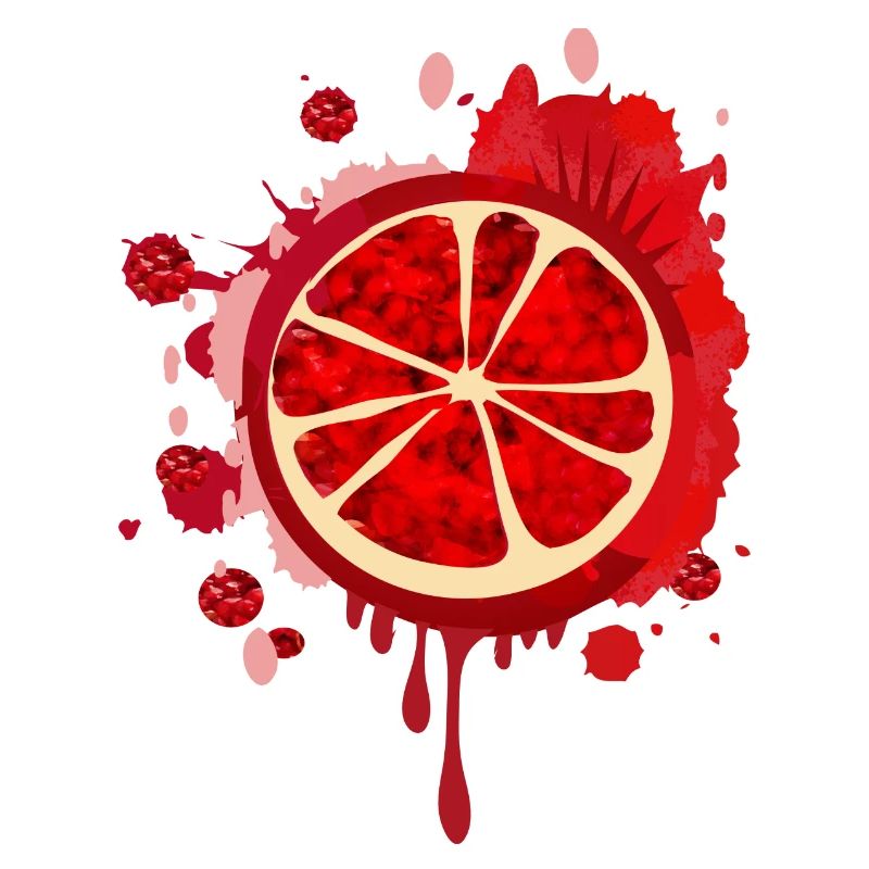 blood-red pomegranate graffiti with seeds