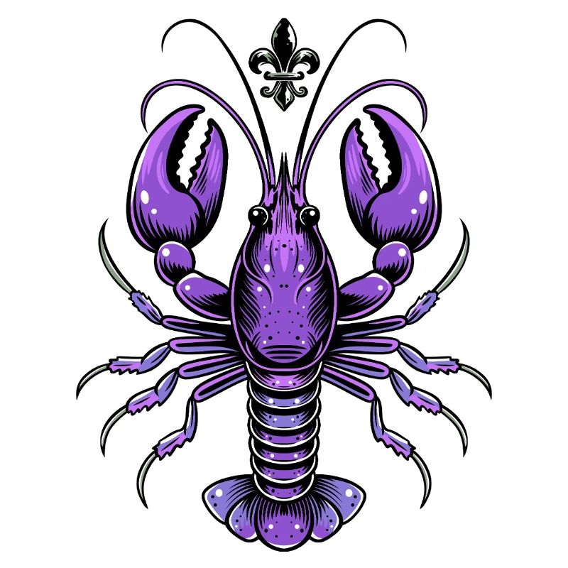 Mardi Gras crawfish with fleur-de-lis design