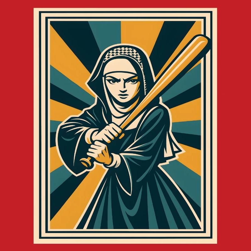 Nonne avec une batte de baseball