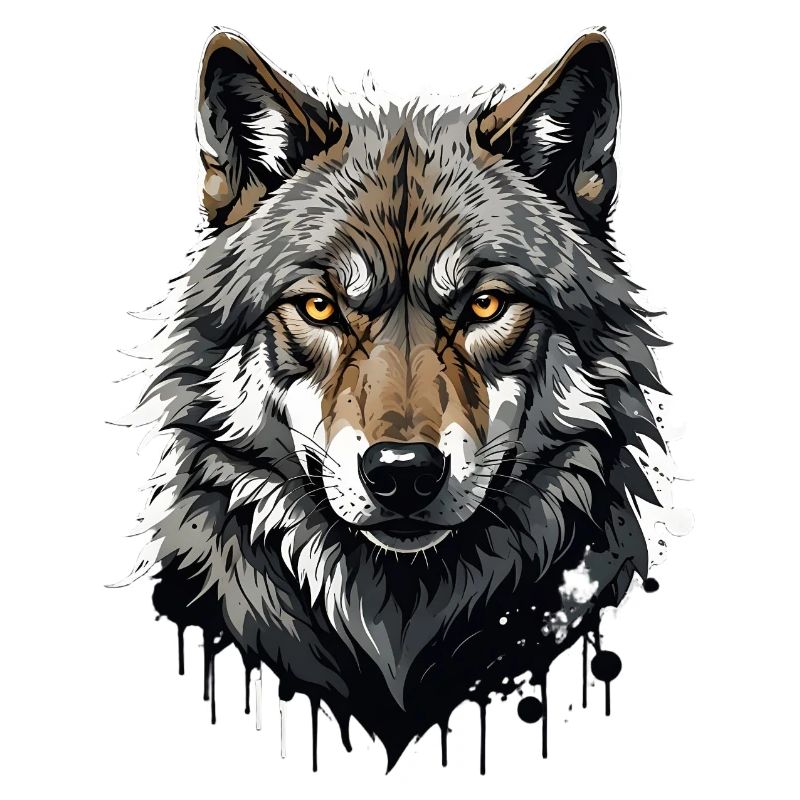 Wolf Illustration mit Farbklecksen