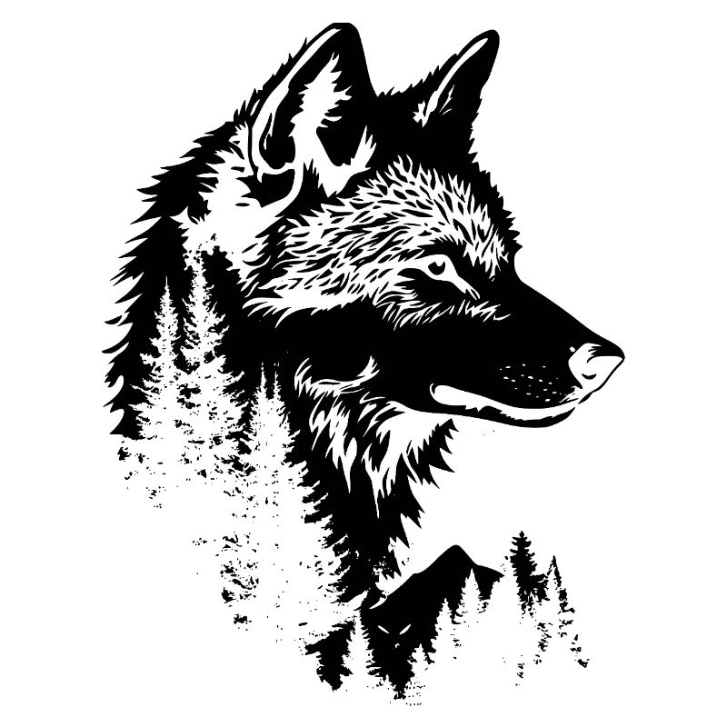 Silhouette de forêt de visage de loup