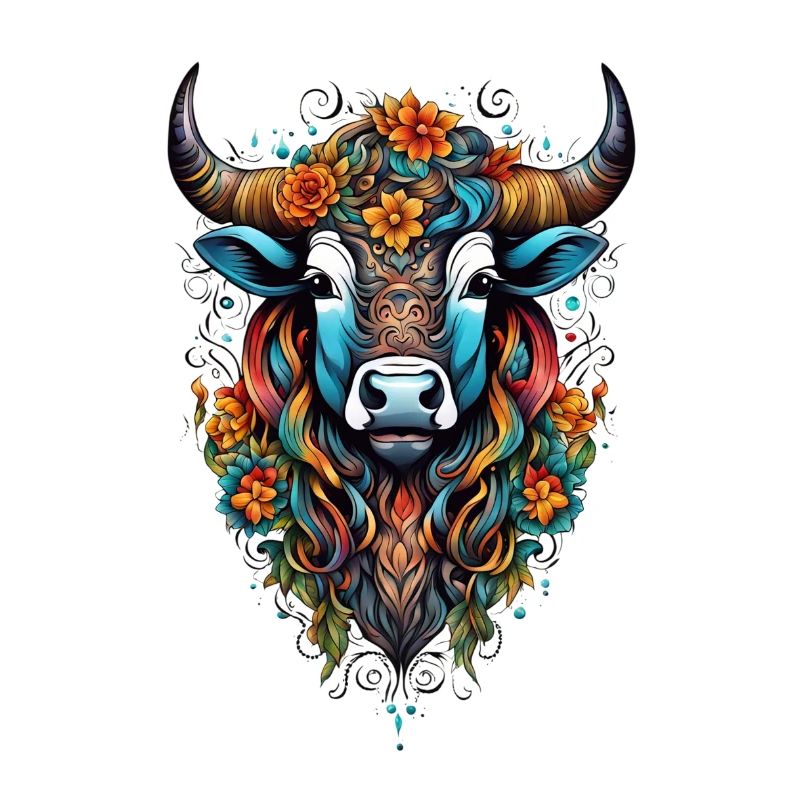 Bison couvert de fleurs dans un éclat de couleurs