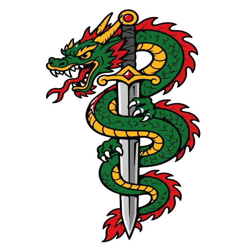Dragon enroulé autour épée style tattoo