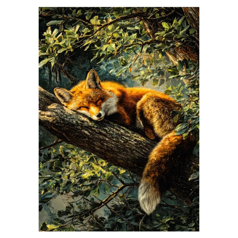 Sleeping Fox in Sunlit Forest