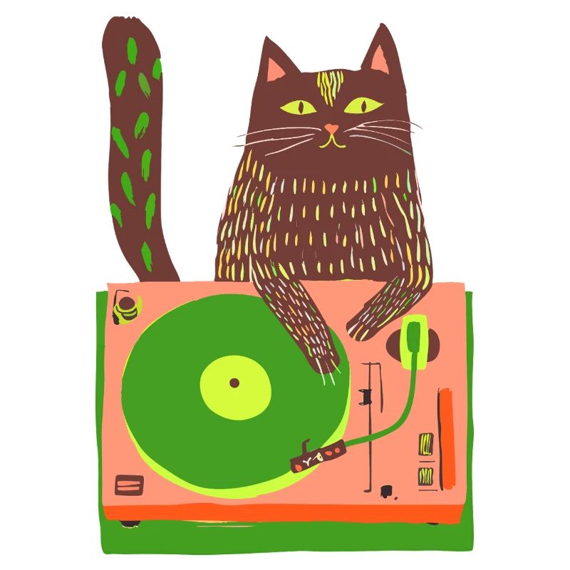 Cat DJ on Neon Turntable