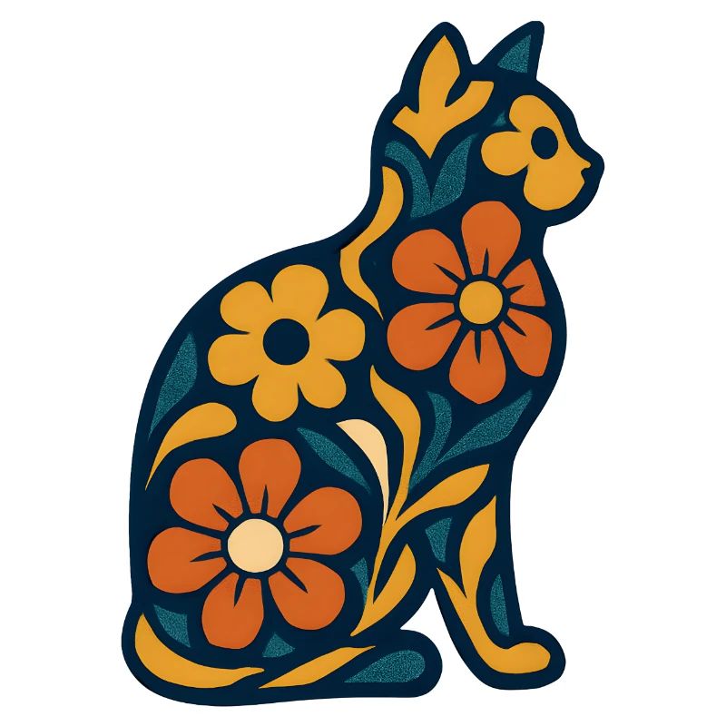 Chat fleur bleu nuit