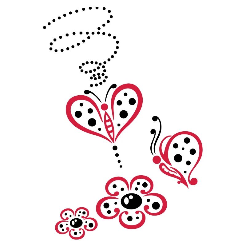 Fleurs et papillons, style coccinelle.