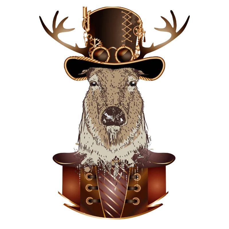 Steampunk deer with antique cylinder hat