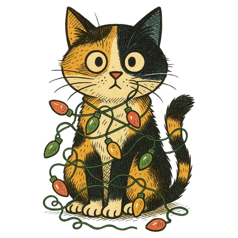 Chat dans les lumières de Noël