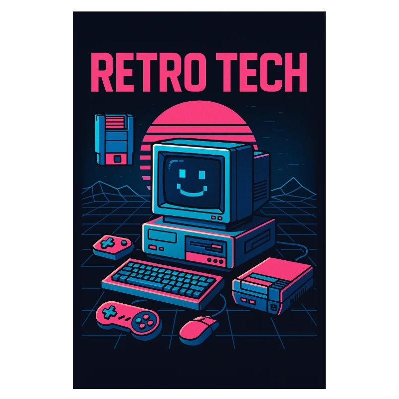 Retro Tech Computer Grafikdesigner mit Lächeln