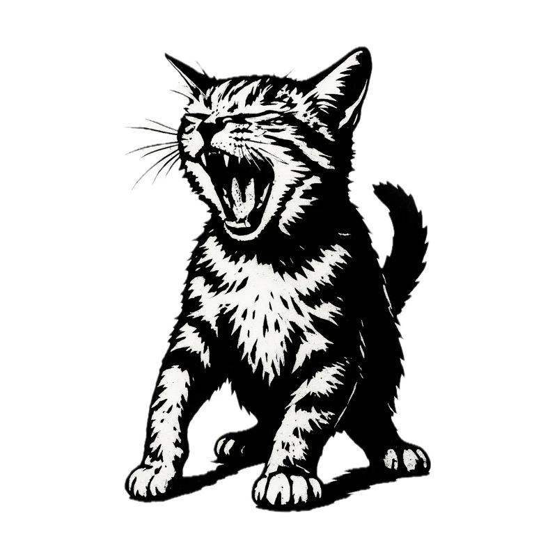 Angry Black Cat Line Drawing
