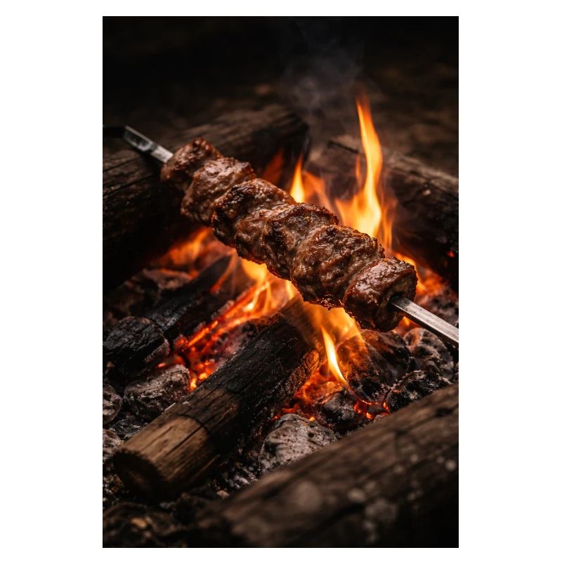 Flames skewer at the campfire