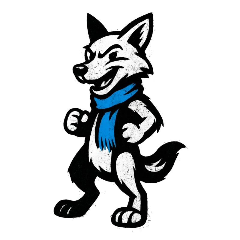 Wolfsheld mit blauem Schal