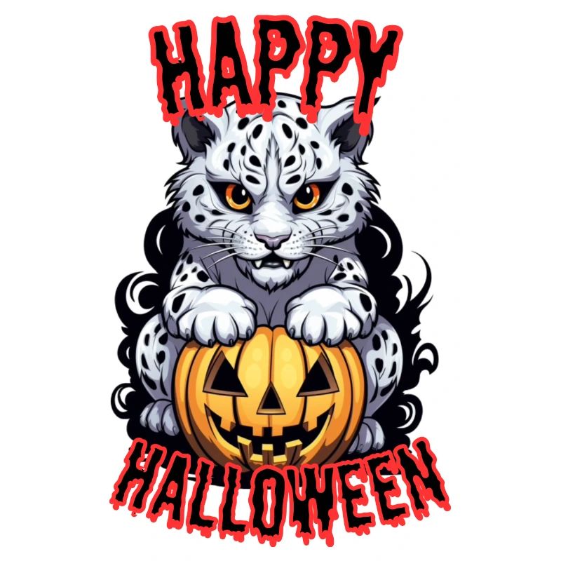 Cute Snow Leopard with Halloween Pumpkin