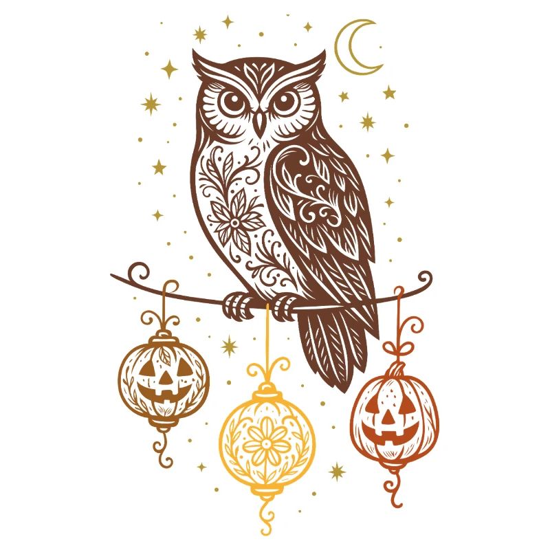 Halloween Eule mit Kürbis Laternen & Sternen